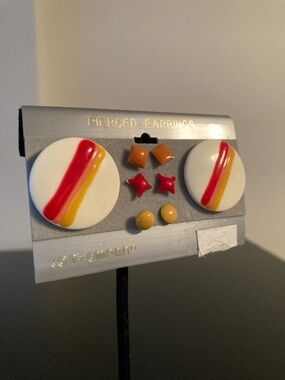 Contempra Kids Multicolor Stud Earring Set - White with Red & Yellow Accents